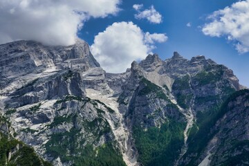 view of alps, photo as a background , in pasubio mountains, dolomiti, alps, thiene schio vicenza, north italy - 674136227