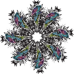 Unusual snowflake with bird element on white for holidays or events. Detailed floral symbol for emblems, labels, covers, tattoos, interior solutions, fashion trends, fabric, business concepts, etc.