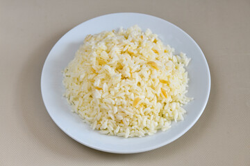 Traditional delicious Turkish food; Turkish style rice pilaf (Turkish name; Arpa sehriyeli. tavuklu, nohutlu, kavurmali, kuru fasulyeli, pirinc pilavi)
