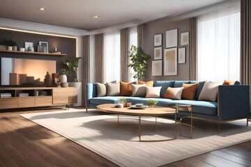 modern living room with fireplace generated by AI technology	