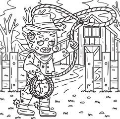 Zombie in Cowboy Outfit Coloring Pages for Kids