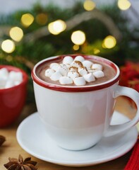 Obraz na płótnie Canvas Hot beverage served in a mug, winter holiday season