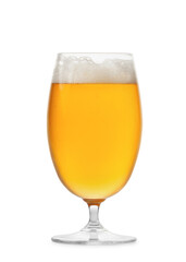 Glass of light beer with foam isolated on white background