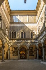 Fototapeta na wymiar Florence, Italy - July 15, 2023: The courtyard of the Palazzo Medici Riccardi, designed by Michelozzo di Bartolomeo and built between 1444 and 1484