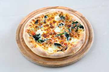 Delicious mixed pizza with rich content. Menu concept of choice and diversity. Pepperoni, Formaggi, Veggie, Karisik pizza