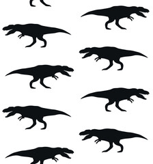 Vector seamless pattern of tyrannosaurus rex dinosaur silhouette isolated on white background
