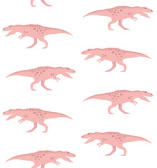 Vector seamless pattern of flat hand drawn pink tyrannosaurus rex dinosaur isolated on white background
