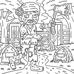 Zombie Holding an Ax Coloring Pages for Kids
