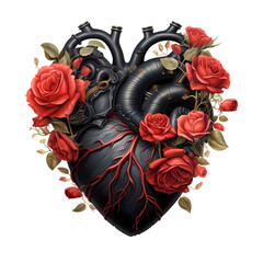 Anatomical Black Heart & Red Roses Clipart