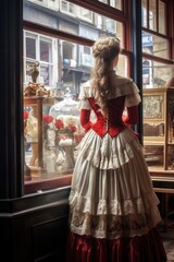 Fototapeta premium The simplicity and sophistication of the elegance of Baroque clothing. Captivating Elegance and Opulence: A Visual Journey into the Exquisite 19th Century Victorian Fashion