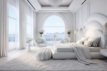White Bedroom, Luxury Villa, Generative AI