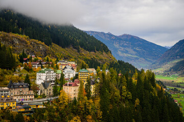 view of the alpine village Bad Gastein in the austrian alps