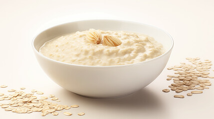 Oatmeal in a bowl with almond garnish.