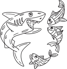 Shark and Fish Friend Isolated Coloring Page 