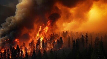 Fototapeta na wymiar Burning forest, fire and smoke. Human Impact on the Planet's Climate