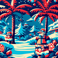 Christmas Celebrate the vibrant spirit of the Aloha State with a colorful and whimsical pattern that captures the essence of Hawaii, from the lush green foliage to the bright blue 