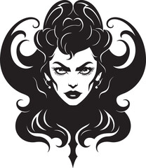 Sensual Elegance Black Demon Emblem Mastery Sultry Allure in Black Elegant Temptation with Seductive Beauty