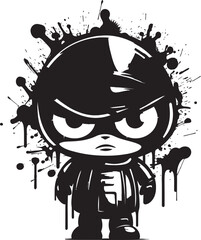 Mascot of Agitation Black Vector Emblem Raging Spray Can Artistry Angry Logo