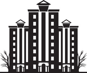 Elegant Residence Apartment Building Vector Art Architectural Marvel Black Logo Design