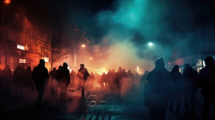 Riots on the streets. Abstract blurred background.