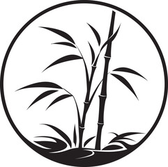 Obraz premium Bamboo Charm Black Logo Design with Vector Icon Bamboo Zen Tranquil Emblem in Black