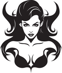 Sultry Seduction Black Logo with Beautiful Demon Iconic Devilish Charm Enchanting Demon Emblem