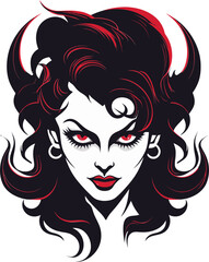 Iconic Devilish Charm Enchanting Demon Emblem Elegant Enigma Beautiful Female Demon in Black Vector