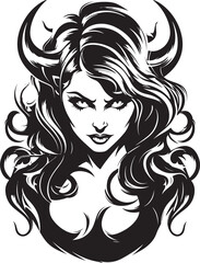 Vector Artistry Redefined Sinful Demon Emblem Sensual Allure Black Logo with Tempting Demon