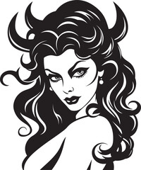 Sensual Seductress Black Demon Emblem Design Sultry Temptation in Black Beautiful Demon Logo