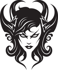 Vector Artistry Enchanting Demon Icon in Monochrome Mystical Allure Unveiled Black Logo with Tempting Demon
