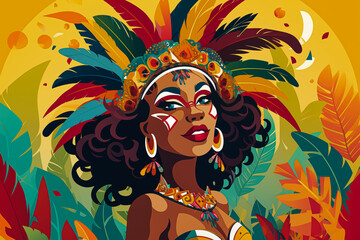 flat brazilian carnival illustration - obrazy, fototapety, plakaty