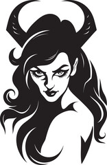 Mystical Allure Unveiled Black Logo with Tempting Demon Dark Temptation Vector Icon of Sinful Demon