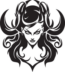Seductive Beauty in Black Devilish Demon Logo Elegant Eruption Iconic Enchantment with Beautiful Female Demon