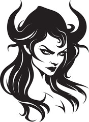 Elegant Devilish Art Unveiled Enchanting Demon in Black Sinful Seductress Beautiful Demon Logo Design