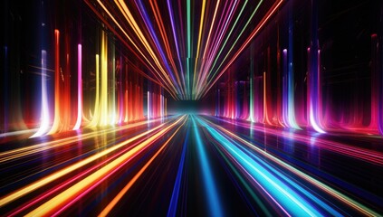 Fototapeta na wymiar colorful light streaks running through a dark scene Generative AI