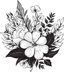 Black and Bold Botanical Floral Vector Emblem Iconic Paradise Black Logo with Exotic Floral