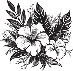 Tropical Splendor Botanical Floral Emblem in Black Black Beauty Exotic Floral Logo Mastery