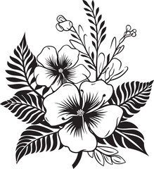 Black Beauty Exotic Floral Logo Mastery Exquisite Island Art Floral Design in Black Vector