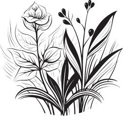 Majestic Jungle Botanical Floral Logo Emblem Floral Elegance in Monochrome Black Vector Icon