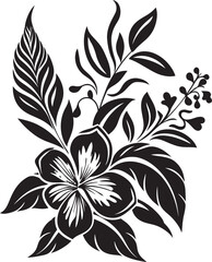 Tropical Beauty Black Floral Icon in Vector Elegant Oasis Botanical Tropical Floral Logo