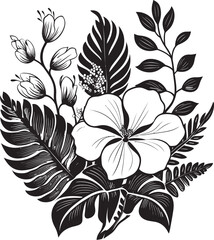 Black Beauty Exotic Floral Logo Mastery Exquisite Island Art Floral Design in Black Vector