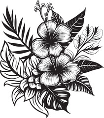 Exotic Beauty Unveiled Black Logo with Botanical Florals Tropical Serenity Vector Icon in Black