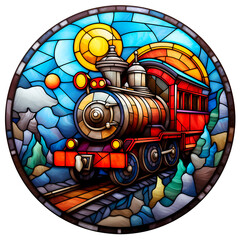 Locomotive on Stained Glass Window Clipart Illustration
