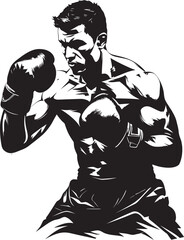 Powerful Punches Black Boxing Man Icon in Vector Elegant Fighter Boxing Man as a Logo Design
