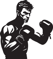 Black and Dynamic Boxing Man Vector Symbol Majestic Fighter Pugilistic Man Logo