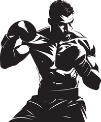 Vector Artistry Powerful Boxing Emblem in Black Boxing Dynamism Black Logo Design with Man Icon