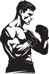 Majestic Fighter Pugilistic Man Logo Sporty Elegance in Monochrome Black Vector Icon