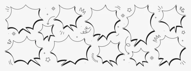 Deurstickers Vector chat speech or dialogue. Set of hand-drawn speech bubbles. There are icons such as arrows, dots, and sparkles. © Valedi 