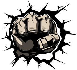 Vector Punch Fist Breaking Through the Wall Icon Impactful Power Black Logo Design with Fist and Wall
