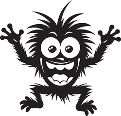 Monstrous Fun Cartoon Creature in Black Vector Beastly Charm Black Logo with Cartoon Monster